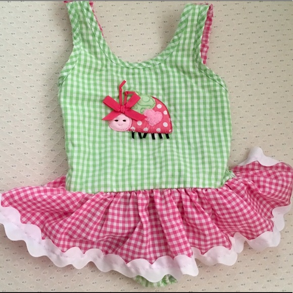 Mud Pie Other - Mud Pie 2T-3T Sweet Ladybug Gingham Swimsuit EUC